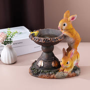 Solar Rabbit Bird Bath Statue Decoration
