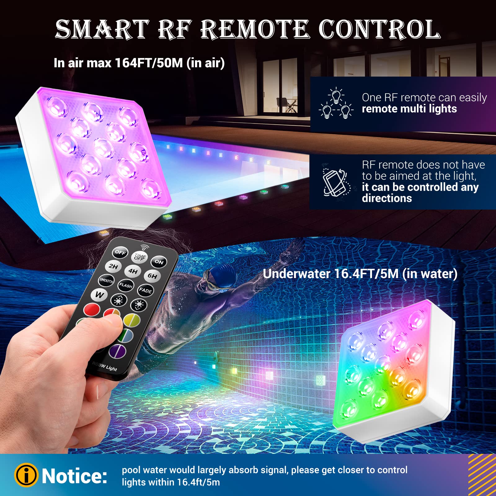 LOFTEK Rechargeable Submersible Pool Lights Remote Control (RF) 1 pcs,