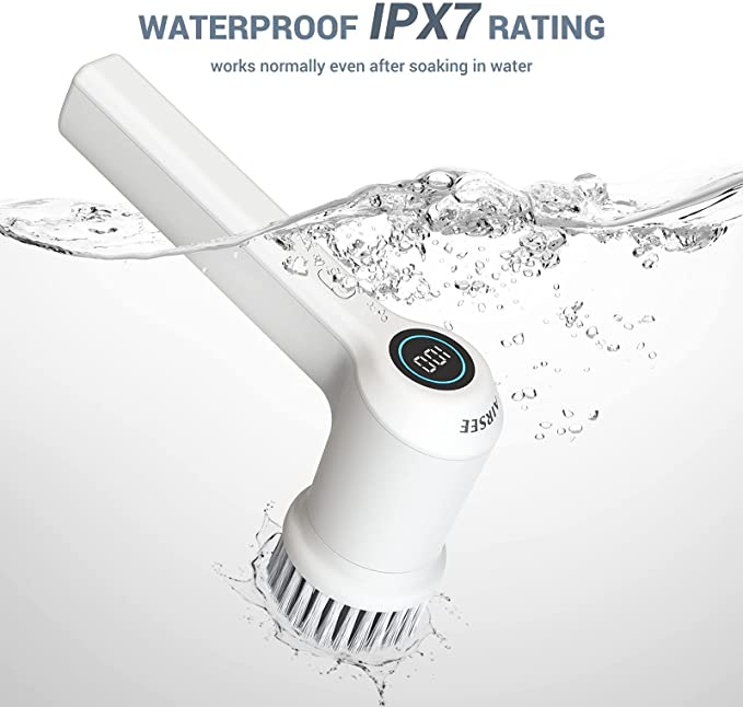 Electric Spin Scrubber, IPX7 Waterproof Cordless Cleaning Brush