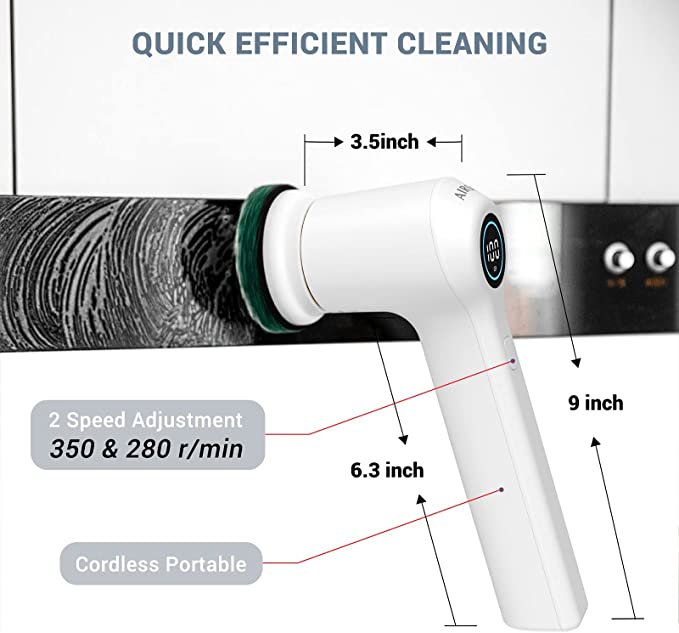 Electric Spin Scrubber Cordless Power Scrubber with 4 Replaceable Brush  Heads and 2 Rotating Speeds, Shower Cleaning Brush Cleaner for Bathroom  Kitchen Tile Grout Stove Tub Sink Dish, LED Display 