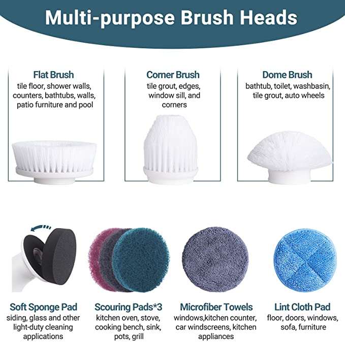 Electric Spin Scrubber Cordless Rechargeable Bathroom Scrubber Cleaning  Brush Multi-functional with Replaceable Brush Heads Extension Handle